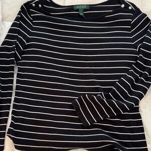 Ralph Lauren Black and White Striped Sweater. L Petite